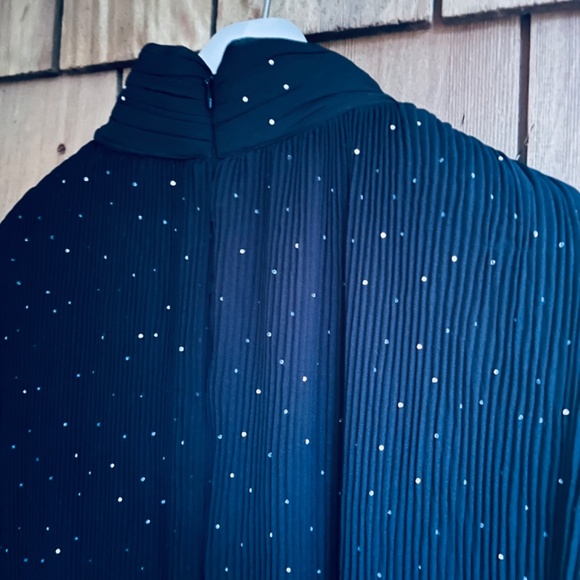 Alex Marie Black Ruffled Chiffon Midi Dress Long Sleeve Rhinestones Size 10 - Picture 9 of 15